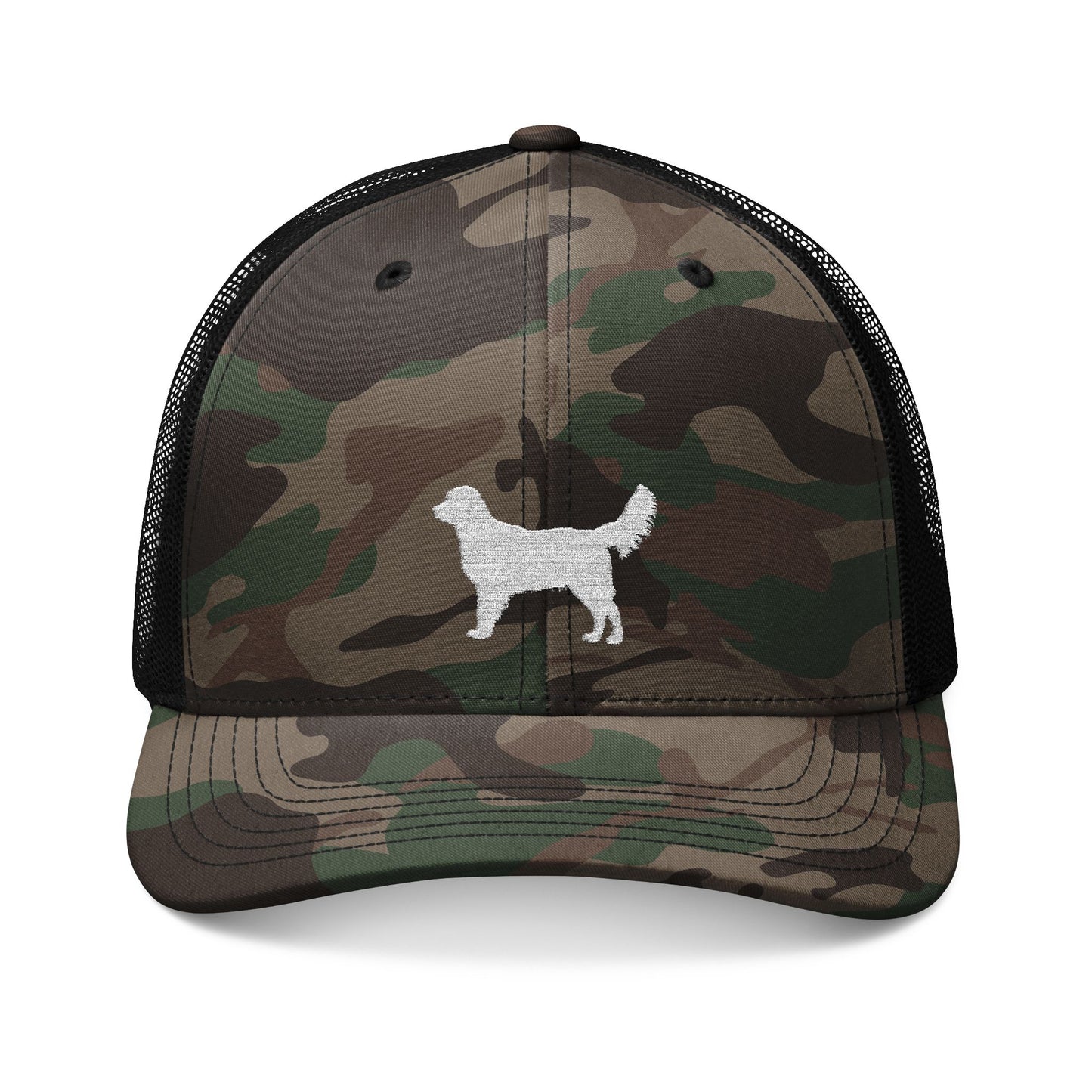 Retriever outline Embroidered Camo Trucker Hat